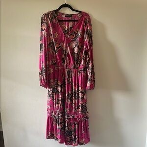 Lane Bryant Pink and Black Floral Long Sleeve Dress SZ 14